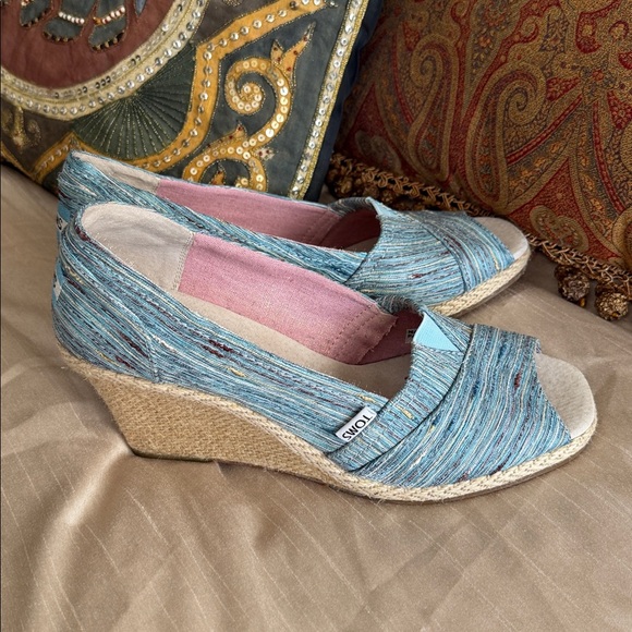 TOMS Women's Teal Espadrille Peep-Toe Shoes 9 1/2 - Picture 7 of 16